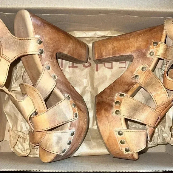 Bed Stu Women’s Melissa Distressed Tan Leather Rustic White 7.5 Platform Sandals - Picture 10 of 14